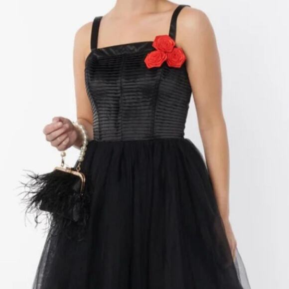 UNIQUE VINTAGE Black Satin and Tulle Black Swing Dress 1950s Sz 3X#11 - Picture 4 of 9